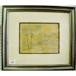 Leo Francois - pencil drawing landscape possibly South African, 15 x 21cm