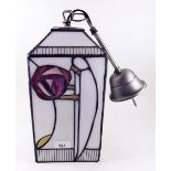 A Rene Mackintosh style stained glass hall lantern