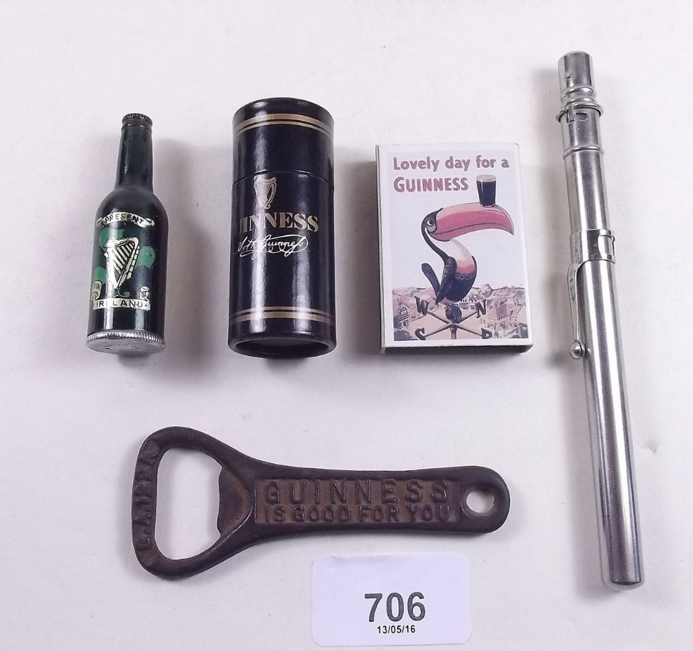 A group of Guinness advertising collectables to include: thermometer, matches, bottle opener and