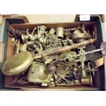 A box of various brass ware
