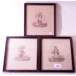 A set of three early 19th coloured engravings of children working at trades 14 x 12cm