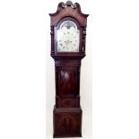 A Victorian mahogany longcase clock with rotating ship, moon and landscape dial painted to arch