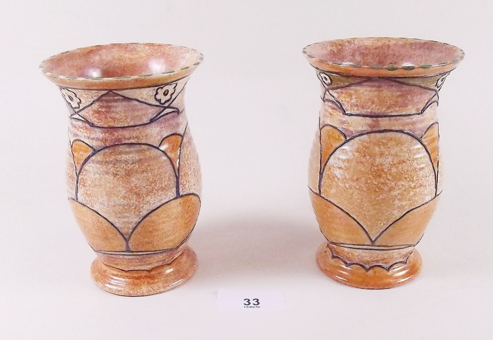 A pair of small Burleigh Ware Art Deco vases, signed Bennet - 15cm