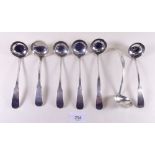A collection of seven Scottish silver tody ladles, 195g