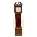 A mahogany and oak longcase clock by Deacon of Leicester, with floral painted face and thirty hour