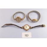 Three 9 carat gold ladies wrist watches