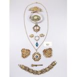 A silver nurses buckle, marcasite brooch and other jewellery including silver