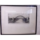 Bacon & Sons photo etching of the Tyne Bridge, Newcastle at time of its opening, 14 x 32cm
