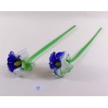 Two large glass flowers - 39cm
