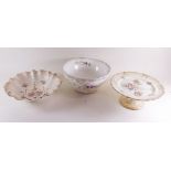 A Crown Devon ivory blush comport and similar bowl and a large fruit bowl printed pansies