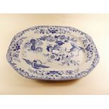 A Victorian 'Stone China' blue and white meat plate No.9 - (chip & crack)