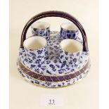 A blue and white porcelain eggcup stand