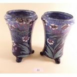 A pair of Maling vases painted flower on a blue ground