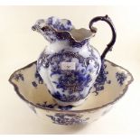 A Victorian blue and white jug and bowl set