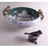 A Sitzendorf floral printed two handled bowl and a Beswick chaffinch