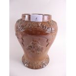 A Victorian stoneware shop snuff jar moulded lady sniffing snuff - no lid, 22cm