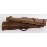 Canvas and leather motor case; canvas and leather leg o' mutton gun case, both for restoration