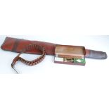 12 bore Leather box end cartridge belt; 12 bore boxed cleaning kit; fleece lined vinyl gun slip