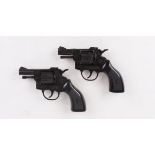 Two .22 Defender Olympic 6, blank firing revolvers, in original boxes with nylon holsters and