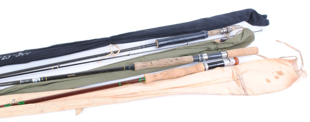 Two 10 ft Sigma Super 1725-300, 2 piece carbon fly rod; 8ft 6 ins Ultra Fast, 2 piece fibre glass