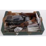 Box containing quantity of miscellaneous gun parts, stock, action and forend (no. 132351) and