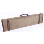 Canvas and leather motorcase for 28 ins barrels, green baize lined interior, for restoration