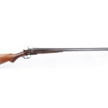12 bore hammer Belgian, 30 ins barrels, ic & 1/2, treble grip action simply engraved, 14 ins semi