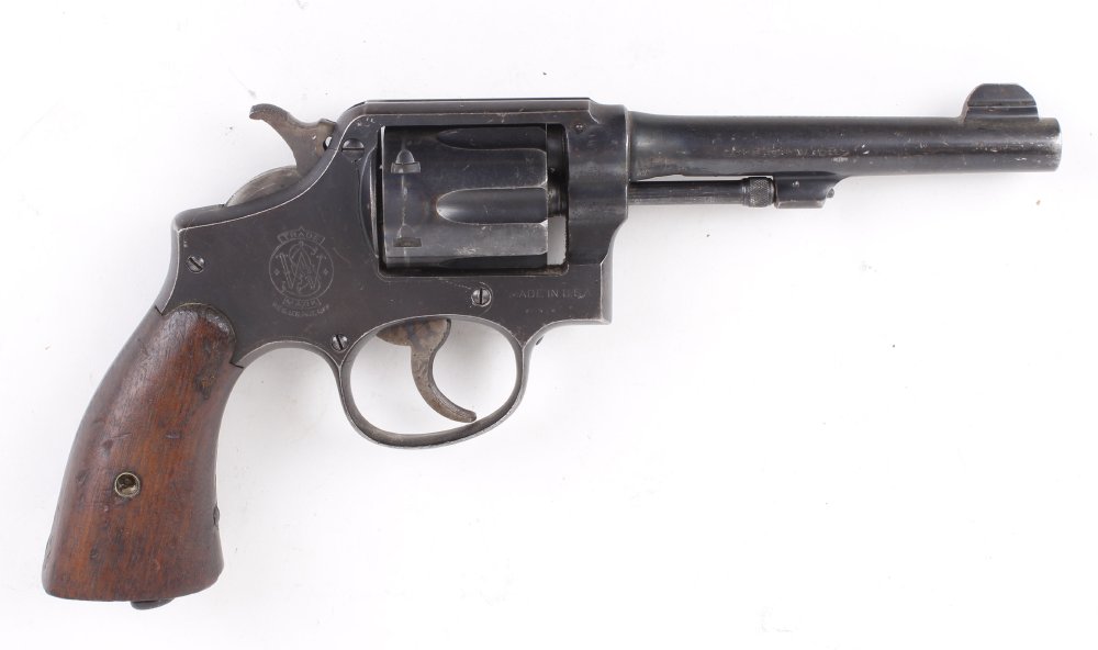 .38 Smith & Wesson, six shot revolver, 1914 patent, 5 ins barrel stamped Smith & Wesson, Springfield