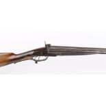 12 bore Pinfire by Baseley, Northampton, 30 ins damascus barrels, black powder proof, scroll