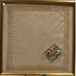 Framed and glazed embroidered Royal Artillery napkin