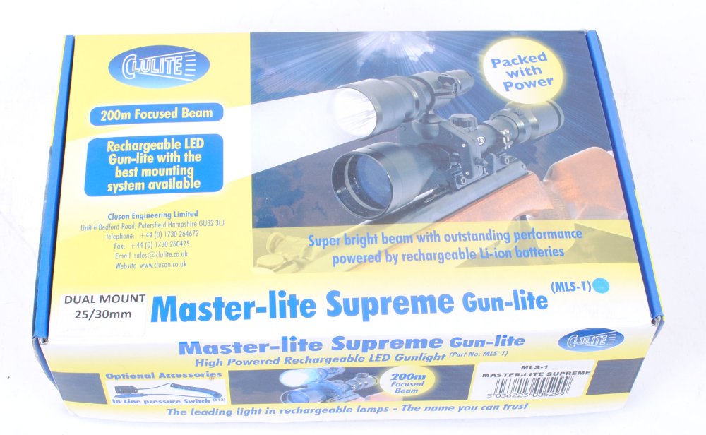 Clulite Master Lite Supreme, complete gun scope mounted kit, boxed as new