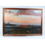 Oil painting: Flighting Duck, 36 x 24 ins