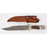 Presentation bowie knife, 10 ins chromed blade, decorated with America's inscriptions (but stamped