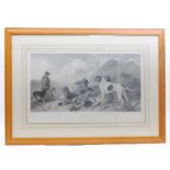 Framed and glazed engraving entitled Shooting - Waiting for the Guns, by G. Paterson, 37 x 27,1/2