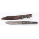 German hunting knife with 5,1/4 ins blade stamped H Boker & CO. Solingham, brass studded wood