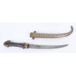 Morrocan Flyssa Jambiya with 9 ins blade, Eastern silver and brass decorated sheath