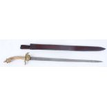 Bavarian hunting hanger with 18 ins blade, brass quillons, staghorn handle, leather sheath