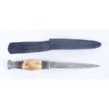 English dagger with 5 ins blade, staghorn handle, in sheath