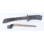 WW II folding survival knife and British spike bayonet with scabbard