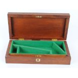 Mahogany pistol case, green baize lined fitted interior,14 x 6,1/4 ins, with key 20/30