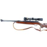 .22 Weihrauch HW 77, under lever air rifle with fitted 4 x 40 WA Tikka scope, leather sling, no.