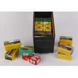 Ammo box containing large quantity of heads: .45, 7mm, .375, 9.3mm, .303, .338, .375