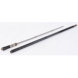 Eastern sword stick, 23 ins single edged blade, black painted scabbard