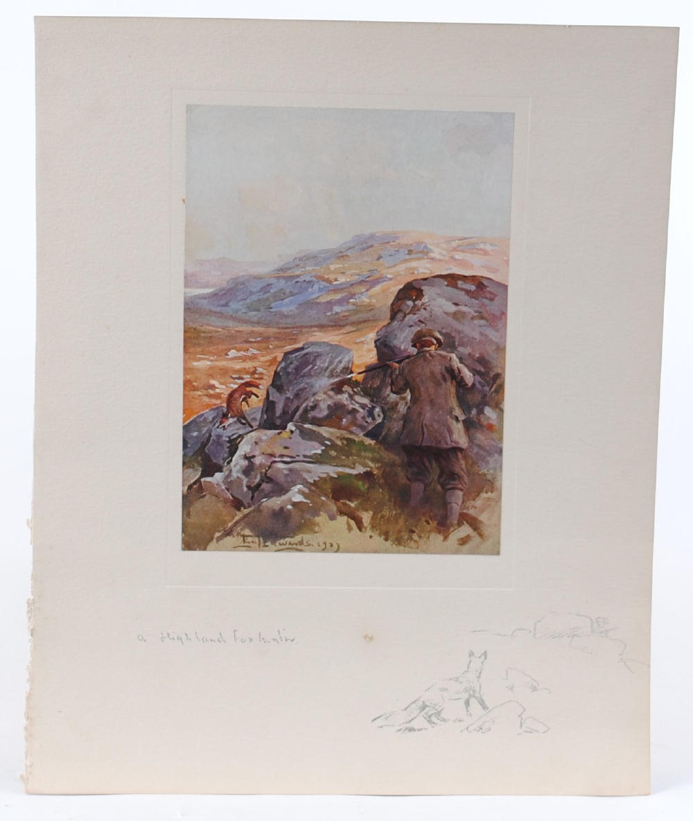 Coloured print: A Highland Fox Hunter by Lionel Edwards (Book Plate)