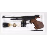 .177 Feinwerkbau Model C25, compressed air target pistol, boxed with two compressed air chambers,