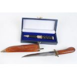 Windlass presentation Skean Dhu, 3 ins blade, metal mounted grips and sheath; Indian dagger, 9 ins