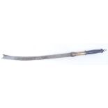 Oriental temple sword with slightly curved single edged blade, concave stop end, brass mounted