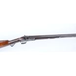 14 bore Percussion sporting gun, 30 ins barrel with platinum line inlay and breech plug, brass