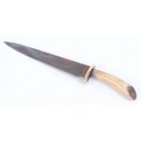 Victorian Hunting knife with 9,1/2 ins bowie blade, brass oval guard, plated mount, bone handle