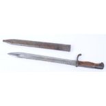 German S98/05 Butchers Knife, saw back bayonet, with 14,1/2 ins blade, wood grips, in metal